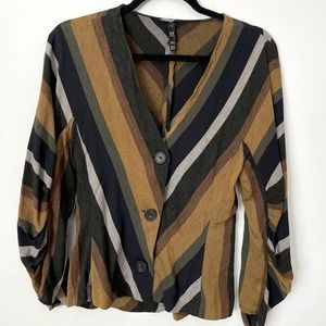 Zara Stripe Button Up V Neck Blouse